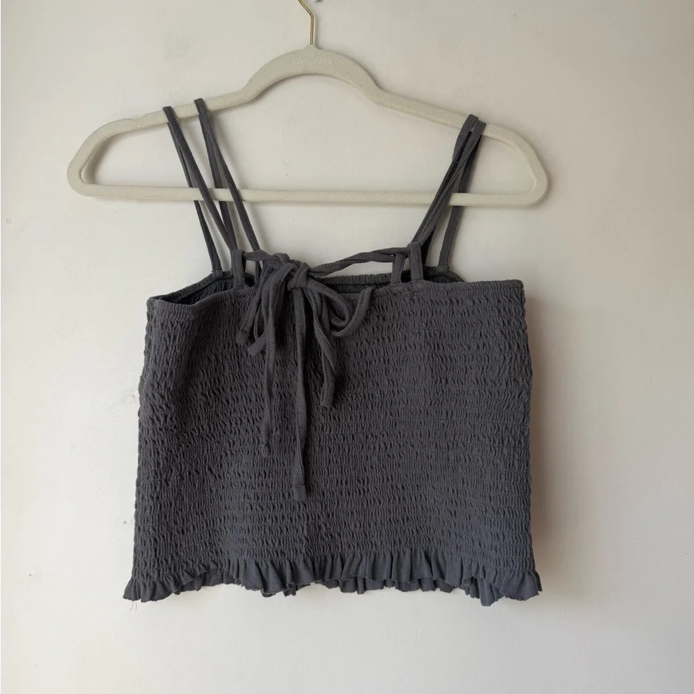 Free People Free-est Blue Gray Smocked Tie Back Tank Top M